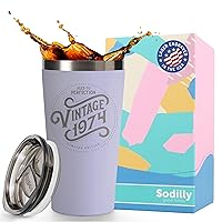 Sodilly 50th Birthday Gifts for Women Men - 1974 Vintage Style Coffee Tumbler with Lid - Birthday Coffee Mug 50th Birthday Decorations - 50 Year Old Gifts for Women - 16 oz Tumbler for Women, Lilac