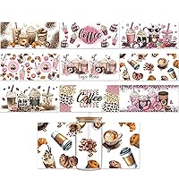 Loozykit UV DTF Cup Wrap Transfer Stickers for Glass 9 Sheets Rub on Transfers Stickers for Crafting UV DTF Transfer Furniture DIY Waterproof Decals for 16OZ Glass Cups (Coffee 1)