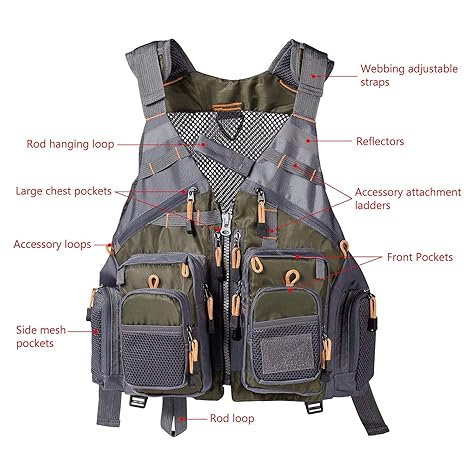 Strap Fishing Vest Adjustable for Men and Women, for Fly Bass Fishing and Outdoor Activities