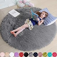 Gray Round Rug for Bedroom,Fluffy Circle Rug 6'X6' for Kids Room,Furry Carpet for Teen's Room,Shaggy Circular Rug for Nursery Room,Fuzzy Plush Rug for Dorm,Grey Carpet,Cute Room Decor for Baby