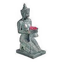 Design Toscano EU7334 Thai Princess Asian Kneeling Woman Indoor/Outdoor Garden Statue with Offering Bowl, 28 Inch Tall, Handcast Polyresin, Green Bronze Metallic Finish