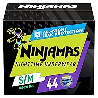 Ninjamas Nighttime Bedwetting Underwear Boys - Size S/M (38-70 lbs), 44 Count (Packaging May Vary)