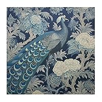 Chinoiserie Peacock Floral Blush Blue Wall Decals Stickers Funny Traditional Chinese Aquamarine Outdoors Wall Decal Vinyl Wall Art Murals Quotes for Living Room Laptop Backdrops Home Wall Decor 28in