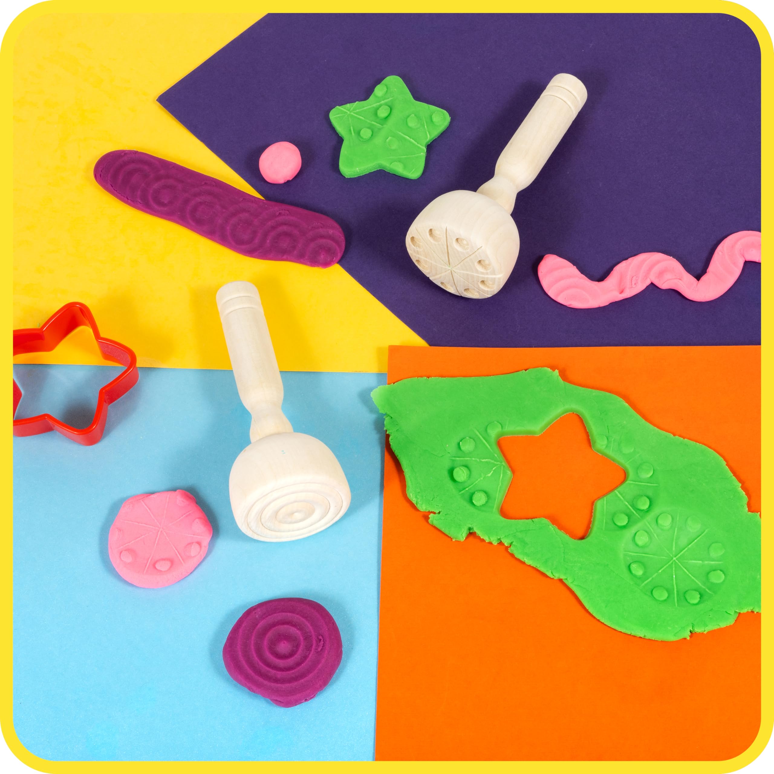 READY 2 LEARN Wooden Dough Stampers - Set of 4 - Kids Playdough, Clay, Pottery Texture Tools