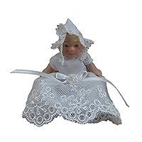 Melody Jane Dollhouse Baby in White Lace Dress & Bonnet Miniature 1:12 Porcelain People