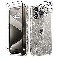 MIODIK for iPhone 15 Pro Max Case, [5 in 1] with 2x Screen Protector + 2x Camera Protector, Non-Yellowing Clear Glitter Shockproof Protective Phone Case, Women Girl Cover for 6.7 Inch - Sparkle Clear