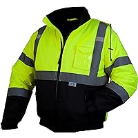 RJ3210M Safety Bomber Jacket with Quilted Lining, Hi-Vis Lime, Medium