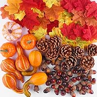 FFEPITO 96 Pcs Fall Thanksgiving Decorations, Mini Artificial Pumpkins, Pine Cones, Fall Leaves, Acorns for Fall Party Decorations, Autumn Decorating Kit Halloween Thanksgiving Party Supplies