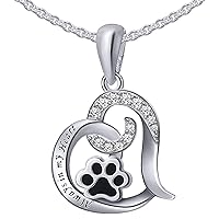 CLEVER SCHMUCK Set Silver Women's Heart Pendant 19 x 20 mm with Dog Paw Black & Many Zirconia & Always in My Heart Engraving & Chain Erbs 45 cm Sterling Silver 925 in Jewellery Packaging, Glossy,