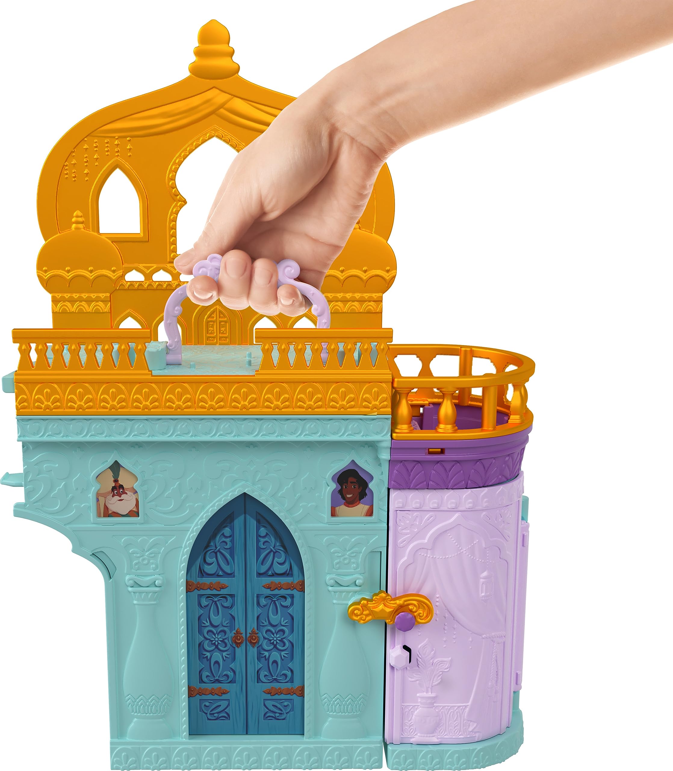 Mattel Disney Princess Toys, Jasmine Stackable Castle Doll House Playset with Small Doll, 2 Friends and 7 Pieces, Inspired by The Disney Movie, Kids Travel Toys and Gifts