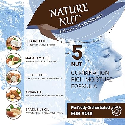 Nature Nut Leave In Conditioner for Dry and Damaged Hair - 5 Nut Oil Curl Defining Styling Cream Hair Moisturizer Repair Treatment for Wavy Curly Hair