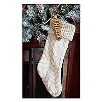 Large Christmas Stocking with Custom Name Tag - Holiday Personalized Wood Engraved Modern Name Tags