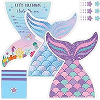 36 Sets Mermaid Birthday Invitations with Mermaid Envelopes Stickers Little Mermaid Invitations for Kids Birthday Mermaid Party Baby Shower Decoration Pool Party Supplies