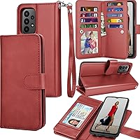 Tekcoo Galaxy A23 Case, Galaxy A23 5G Wallet Case, Luxury PU Leather Cash Credit Card Slots Holder Carrying Folio Flip Cover [Detachable Magnetic Hard Case] Kickstand for Samsung A23 [Wine Red]