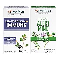 Himalaya Ashwagandha +Immune with Vitamin C for Active Immune Support & Hello Alert Mind for Energy, Focus & Attention, 60 Capsules Each - Bundle
