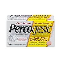 Percogesic Aspirin Free Pain Relief Tablets, Original Strength, Acetaminophen and Diphenhydramine, 50 ct (Pack of 1)