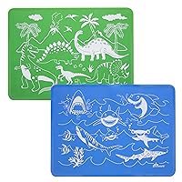 Reusable Slip Resistant Toddler Silicone Placemat for Kids - Dinosaur & Shark Green/Blue (2 Pack)