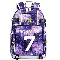 Classic Cristiano Ronaldo Knapsack with USB Charging Port-Teens Al Nassr FC Bagpack Lightweight Bookbag for Youth