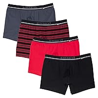 Papi Men's Cotton Stretch Yarn Dye Solid Boxer Briefs Pack of 4, Char Grey/Red Stripe/Red/Black, Large