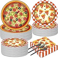 50 Guests Pizza Party Supplies Plates and Napkins Tableware Set Pizza Birthday Party Dinnerware Decorations Favors for Kids Boys Girls Birthday Baby Shower Picnics