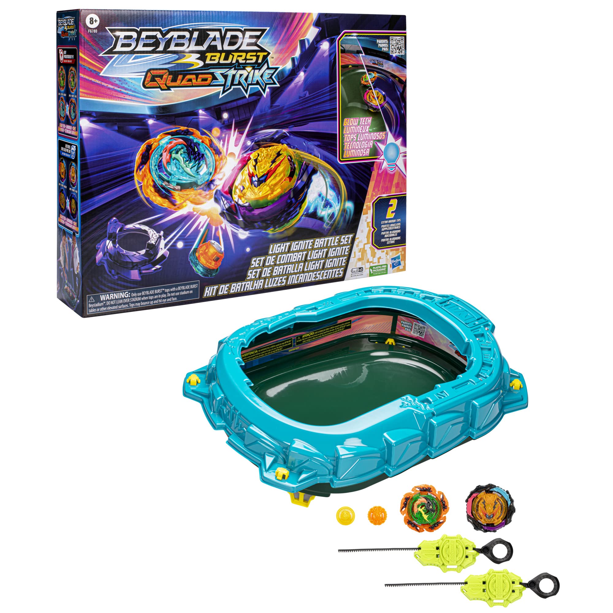 Beyblade Burst QuadStrike Light Ignite Battle Set Stadium, 2 Spinning Tops, and 2 Launchers, Toys for 8 Year Old Boys & Girls & Up (Amazon Exclusive)