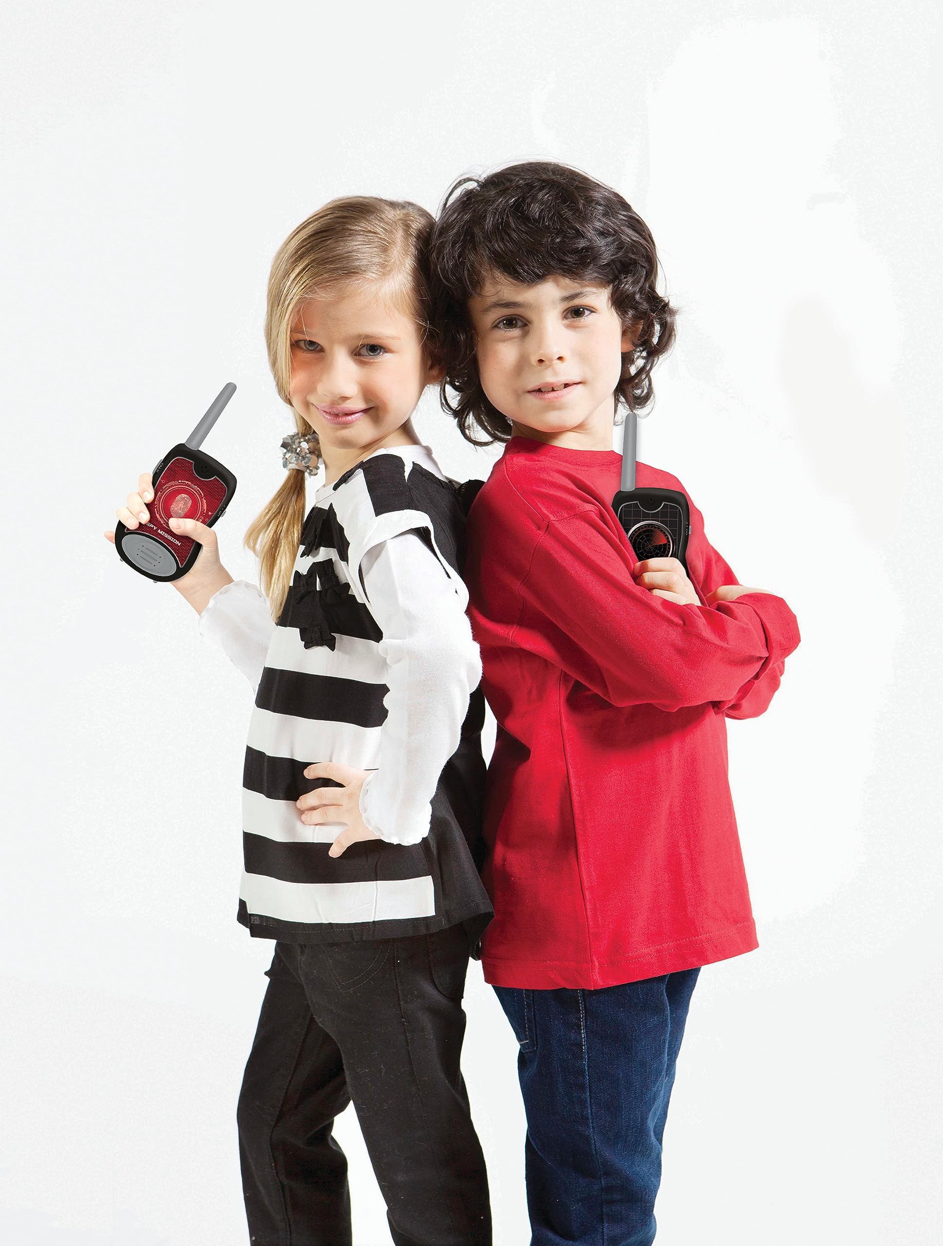Lexibook - Spy Mission - Walkie Talkies, 200m, Communication Set for Kids, 2 Communication Channels, Belt Clip, Black/Red, TW12SPY