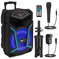Pyle Portable Bluetooth PA Speaker System - 800W Outdoor Bluetooth Speaker Portable PA System w/ Microphone In, Party Lights, MP3/USB, FM Radio, Rolling Wheels - Mic, Remote - Pyle PPHP122SM,Black