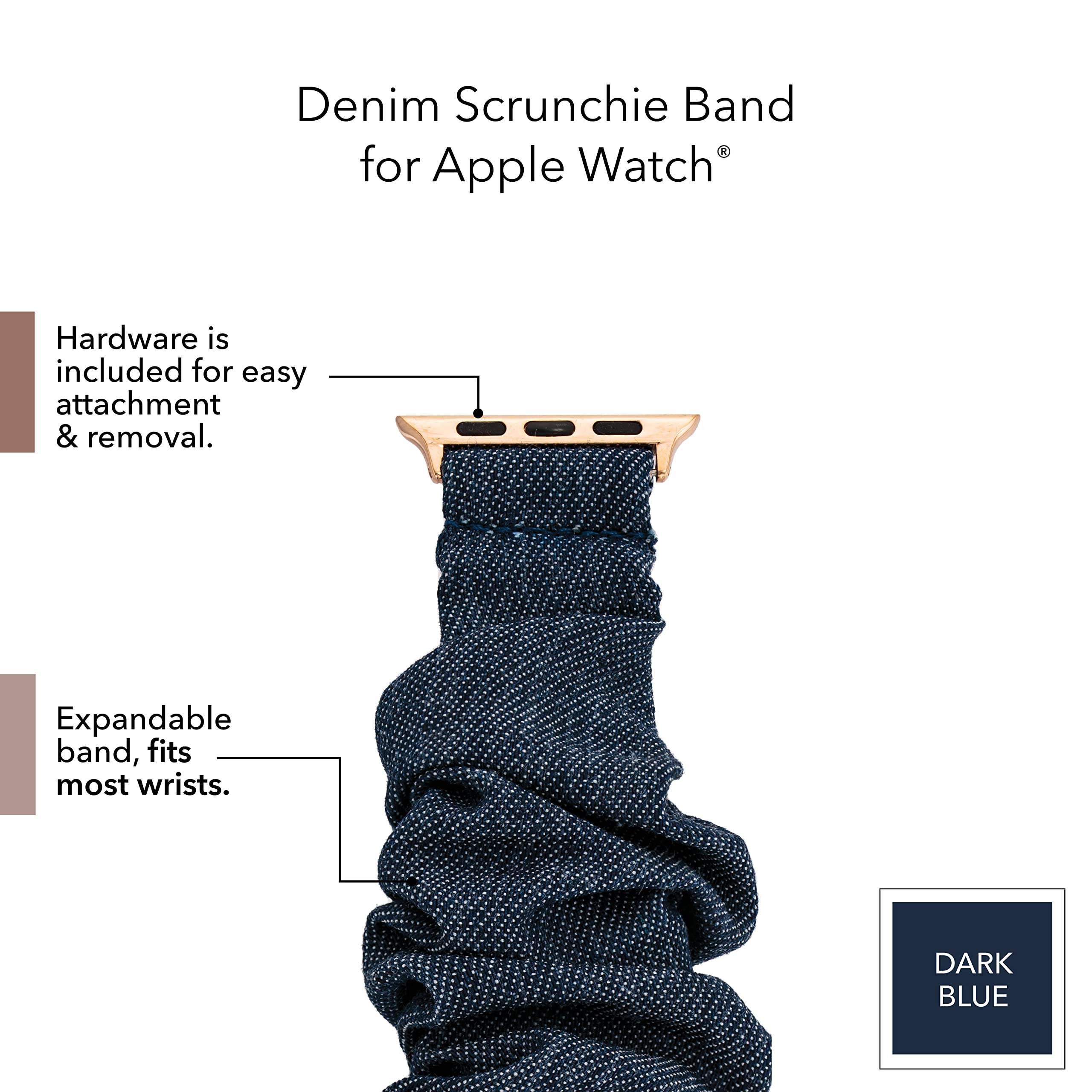Anne Klein Denim Scrunchie Fashion Band for Apple Watch Secure, Adjustable, Apple Watch Band Replacement, Fits Most Wrists