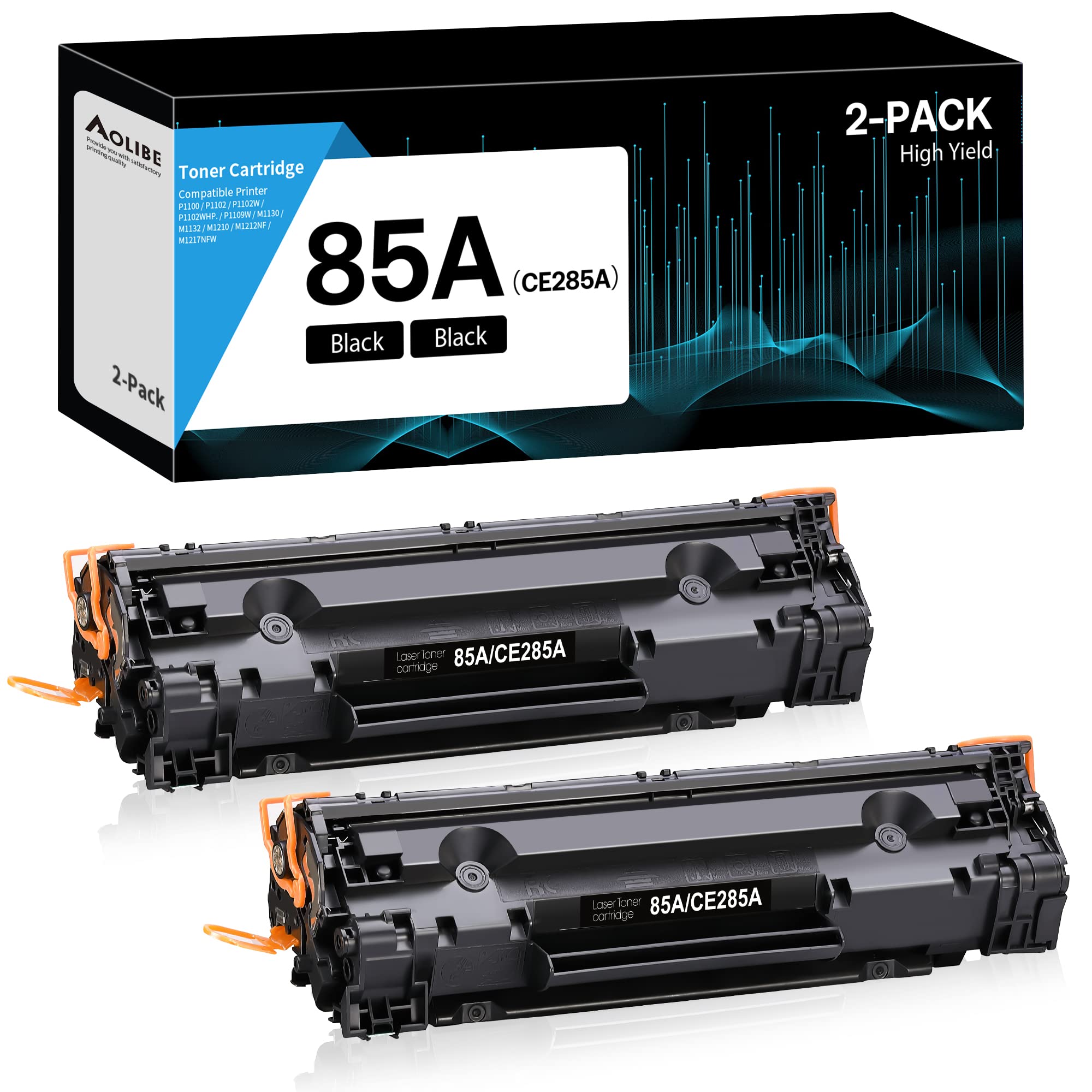AOLIBE 85A CE285A Black Toner Cartridges (2 Packs) Replacement for CE285A 85A Toner Cartridge for P1102w P1102 P1109W M1217nfw M1212 M1212nf M1217 Pro Printer