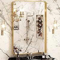 Hasipu 24 x 36 Inch Bathroom Mrror for Wall, Gold Bathroom Mirror with Non-Rusting Brushed Aluminum Metal Frame Mirror