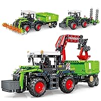 City Construction 3 in 1 Tractor Harvester Building Block Kits, Truck Farm Construction Vehicles Set Toys for Adults and Boys Girls 8-12(1481 Pieces)