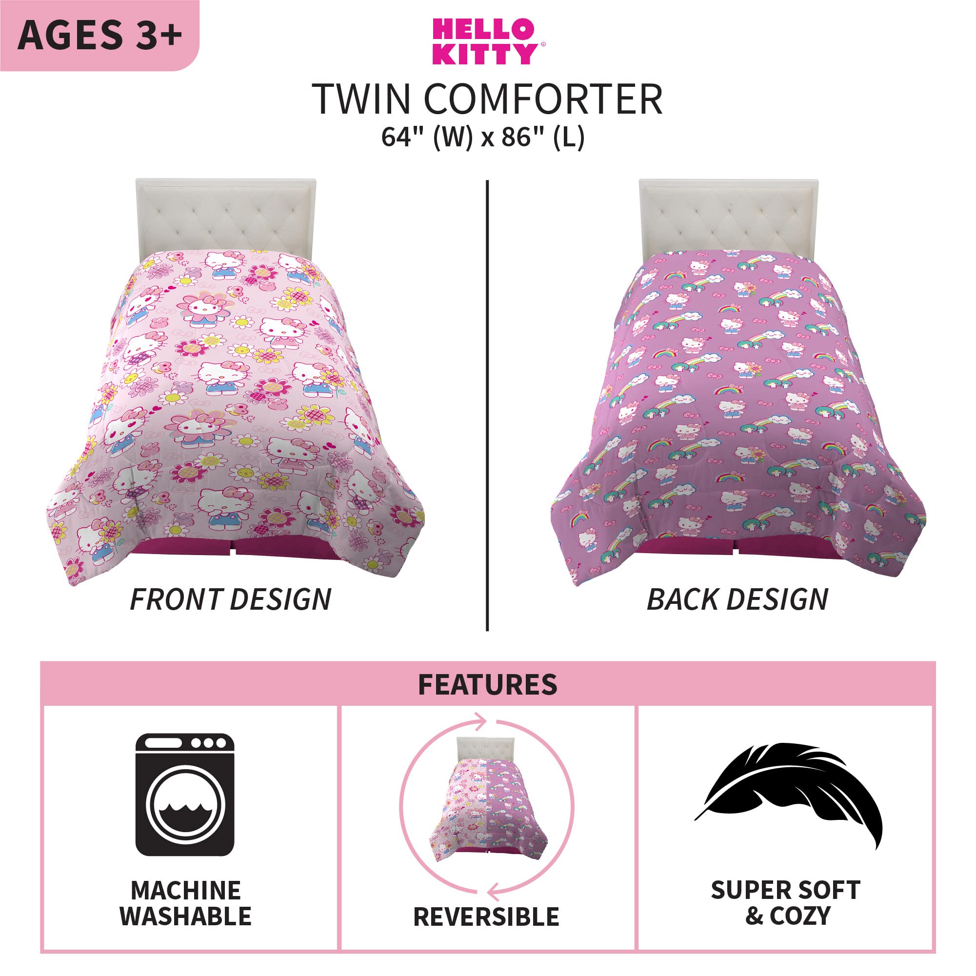 Franco Kids Bedding Soft Microfiber Comforter, Twin, Hello Kitty