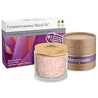 Femmenessence MacaLife - Natural Maca Root Supplement (120 Caps) and Original Himalayan Crystal Bath Salts – Menopause to Support Women's Hormone Balance and Perimenopause Symptoms