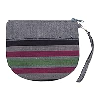 NOVICA Handmade Cotton Clutch Wristlet 100% Striped Gray Exterior Pocket Handbags Grey Green Purple Black Clutches Wristlets Indonesia Woven 'Lurik Sphere Gray'