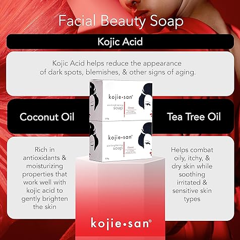 Skin Brightening Soap - Original Kojic Acid Soap that Reduces Dark Spots, Hyperpigmentation, & Scars with Coconut & Tea Tree Oil- 135g x 2 Bars