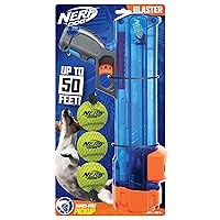 Compact Tennis Ball Blaster Gift Set, Great for Fetch, Hands-Free Reload, Launches up to 50 ft, Single Unit, Includes 3 Balls, 4791, Translucent Blue