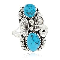 $250Tag Certified Silver Navajo Natural Turquoise Native Ring Size 8 1/2 26208 Made by Loma Siiva