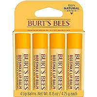 Burt's Bees Lip Balm Stocking Stuffers, Moisturizing Lip Care Christmas Gifts, 100% Natural, Original Beeswax with Vitamin E & Peppermint Oil (4 Pack)