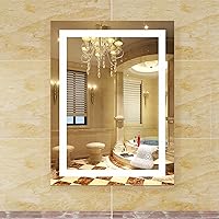 LED Mirror for Bathroom 18x24 inch Dimmable Anti-Fog LED Vanity Mirror, White Light/Warm Light Quick Hanging Bathroom Mirror with Lights