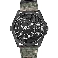 Guess Men's Multifunction Black IP Stainless Steel Case Canvas Watch W0480G3