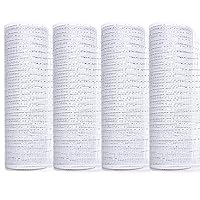 Ribbli 4 Rolls White Mesh Ribbon,10 inch x 30 feet(10Yard) Each Roll,Metallic White with Silver Foil,Use for Wreath Swags and Decorating