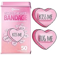 BioSwiss Bandages, Valentine Heart Shaped Self Adhesive Bandage, Latex Free Sterile Wound Care, Fun First Aid Kit Supplies for Kids, 50 Count