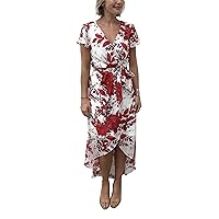 Julia Jordan Women's Chiffon Floral Wrap Front Dress Ivory/Red