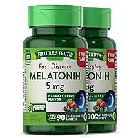 Nature's Truth Melatonin 5 mg | 180 Fast Dissolve Tablets (2 X 90 Twin Pack) | Natural Berry Flavor | Vegetarian, Non-GMO, Gluten Free