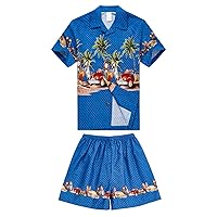 Boy Hawaiian Aloha Luau Shirt and Shorts 2 Piece Cabana Set in Blue Cars 6