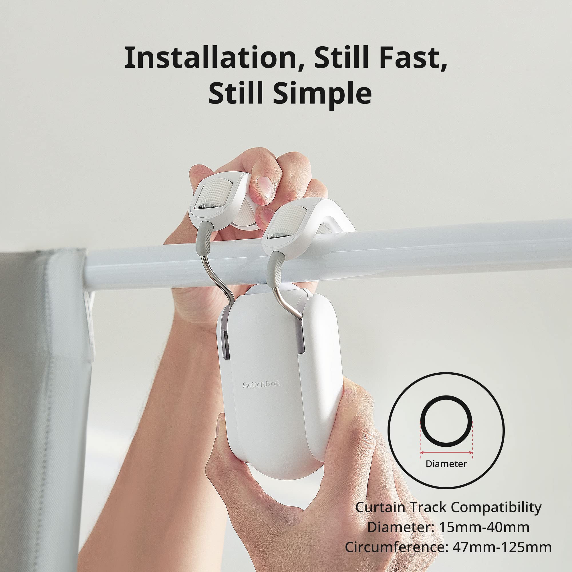 [Upgraded Version] SwitchBot Curtain Smart Electric Motor - Wireless App Automate Timer Control, Add SwitchBot Hub to Make it Compatible with Alexa, Google Home, IFTTT (Rod2.0 Version, White)