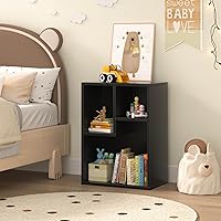 2-Tier Small Kids Bookshelf, Open Modern Bookcases, Shelves Height up to 12.8 Inches, Fits Regular Size Textbooks, Floorstanding Display with High Load Capacity, Cube Storage Organizer,Black