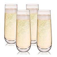Champagne Stemless Mimosa Wine Flutes Glass 9oz Set of 4, Clear