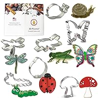 Foose Cookie Cutter 7 Piece Insect 3.5 in Dragonfly, 4.25 in Caterpillar, 3 in Ladybug, 4.5 in Butterfly, 3.5 in Grasshopper, 4.25 in Snail, 3.25 in Mushroom - USA Made