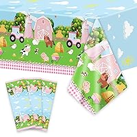3pcs Farm Animals Party Tablecloth Farmhouse Birthday Disposable Plastic Table Cover Farm Animals Themed Party Supplies Pink Floral Barn Party Table Decorations for Picnics Baby Shower Birthday